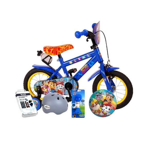Volare Kinderfiets Paw Patrol - 12 inch - Blauw - Twee handremmen - Met fietshelm + accessoires