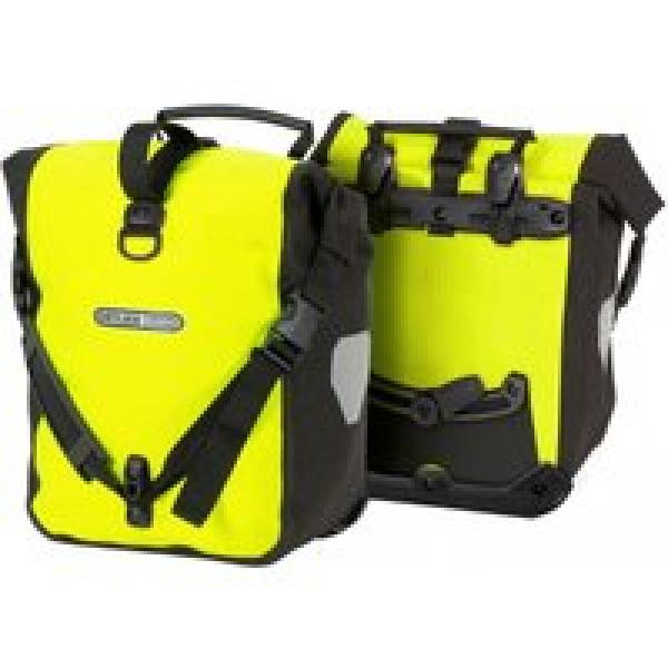 paar ortlieb sport roller high visibility bagage tassen 25l fluorescerend geel zwart reflecterend