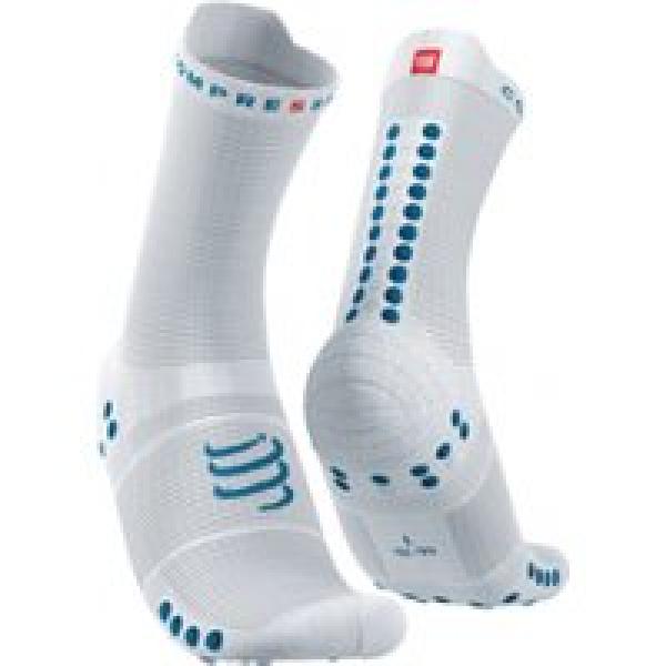 paar compressport pro racing socks v4 0 run high wit blauw