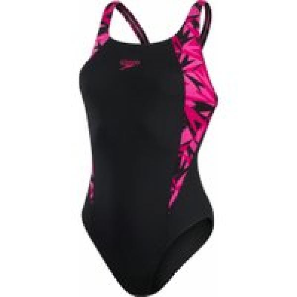 vrouwen speedo boom logo splice muscleback zwempak zwart roze