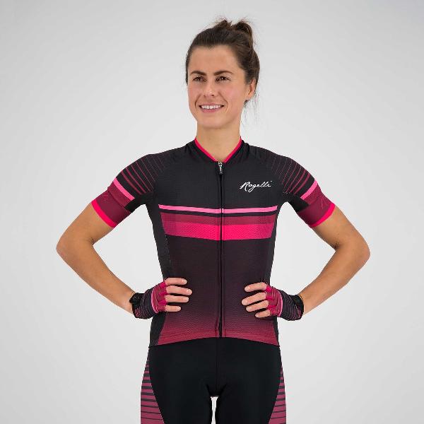 Rogelli Impress Fietsshirt - Korte Mouwen - Dames - Bordeaux, Roze - Maat XS