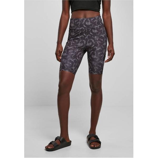 Urban Classics - High Waist Tech Mesh AOP Korte cycle broek - L - Zwart
