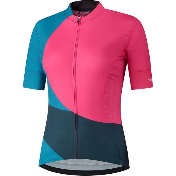 Shimano Wielershirt Sumire – Fietsshirt Dames - Race Shirt - L - Roze / Blauw