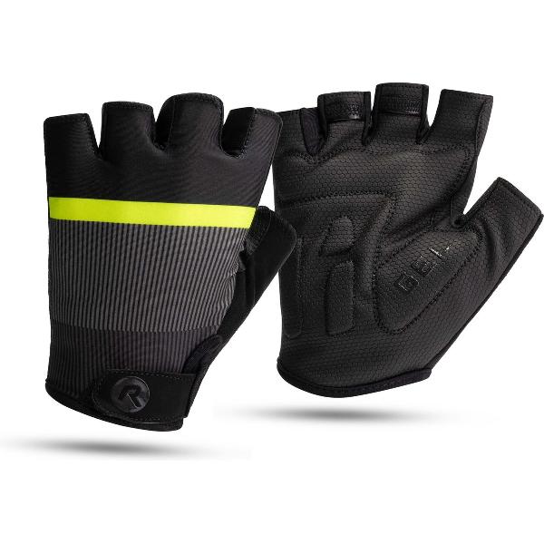 Rogelli Hero II Fietshandschoenen Zomer - Wielrenhandschoenen - Korte Vinger - Heren - Geel, Grijs, Zwart - Maat L