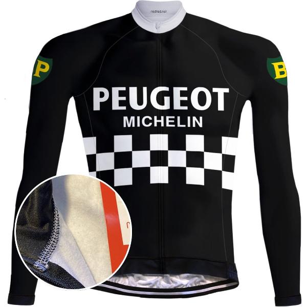 Retro Winter Wielerjack (fleece) Peugeot Zwart/Wit - RedTed - 4XL
