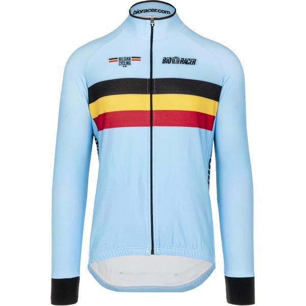 BIORACER Official Team België Fietsshirt Lange Mouwen - Unisex Fietskledij - Wielrennen - Blauw S