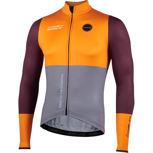 Nalini - Heren - Fietsshirt - Lange Mouwen - Wielrenshirt - Grijs - Oranje - WARM FIT JERSEY - L