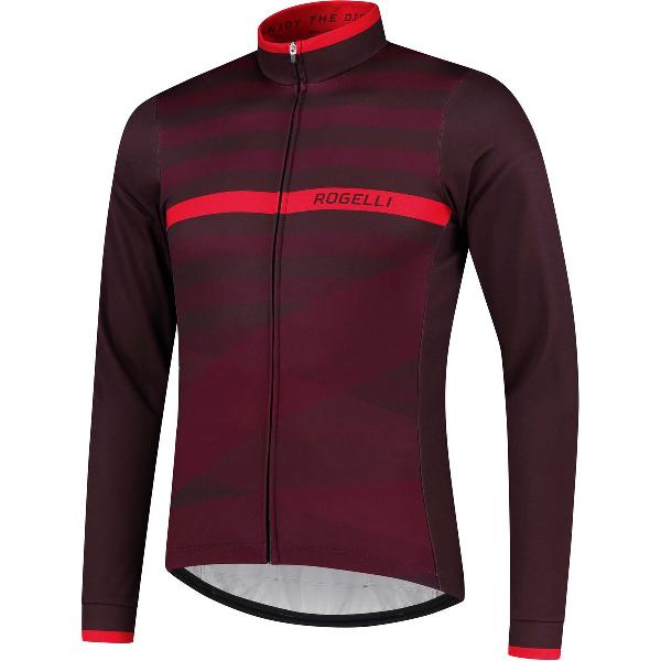 Rogelli Stripe Fietsshirt Lange Mouw - Wielershirt Heren - Bordeaux/Paars/Rood - Maat 3XL