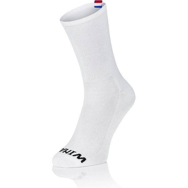 Winaar Fietssokken Zomer Unisex Wit met Nederlandse vlag label - WINAAR WHITE NED label-36-38