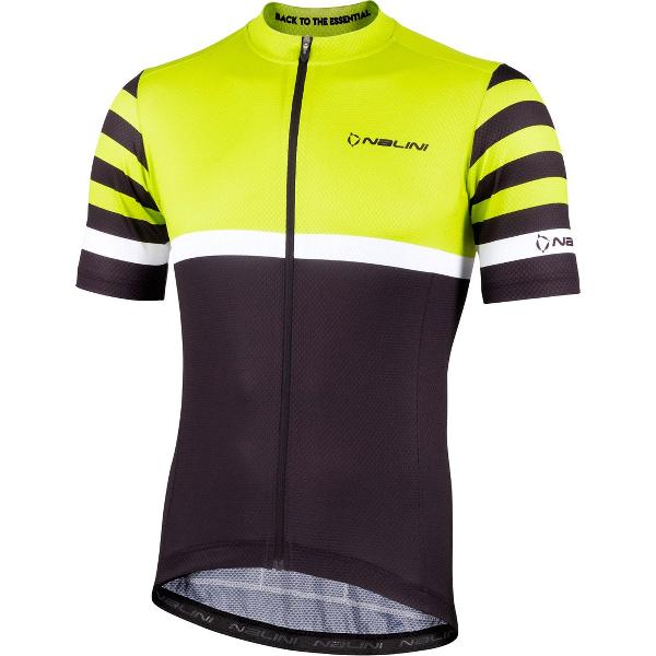 Nalini Heren Fietsshirt korte mouwen - wielrenshirt Zwart Groen - SOLID JERSEY Black/Evolution green - XXL