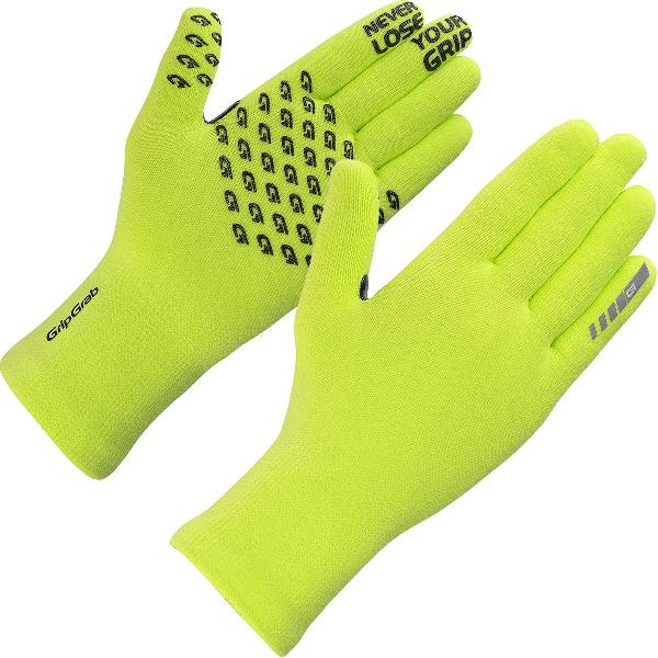 GripGrab - Waterproof Knitted Thermo Fietshandschoenen Regen Handschoenen - Geel Hi-Vis - Unisex - Maat M/L