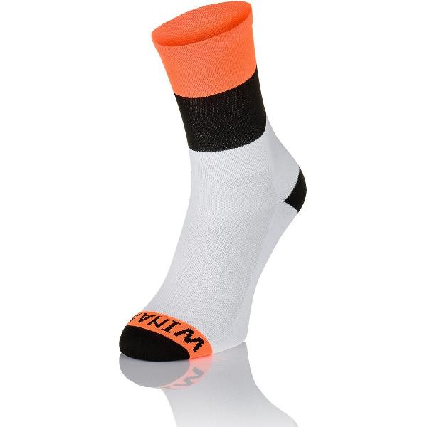 Winaar Fietssokken Zomer Unisex Wit Zwart met Oranje Accent - Orange - 36-38
