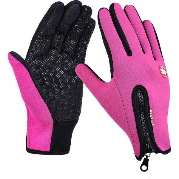 Handschoenen | touchscreen | waterdicht | fleece | unisex | roze | maat XL