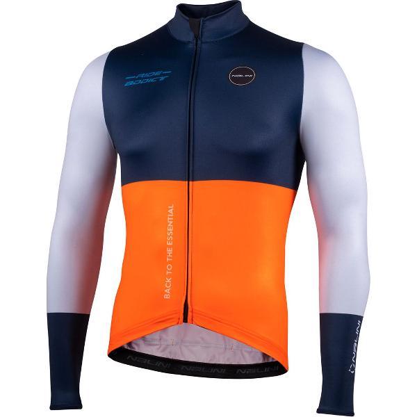 Nalini - Heren - Fietsshirt - Lange Mouwen - Wielrenshirt - Blauw - Oranje - WARM FIT JERSEY - L