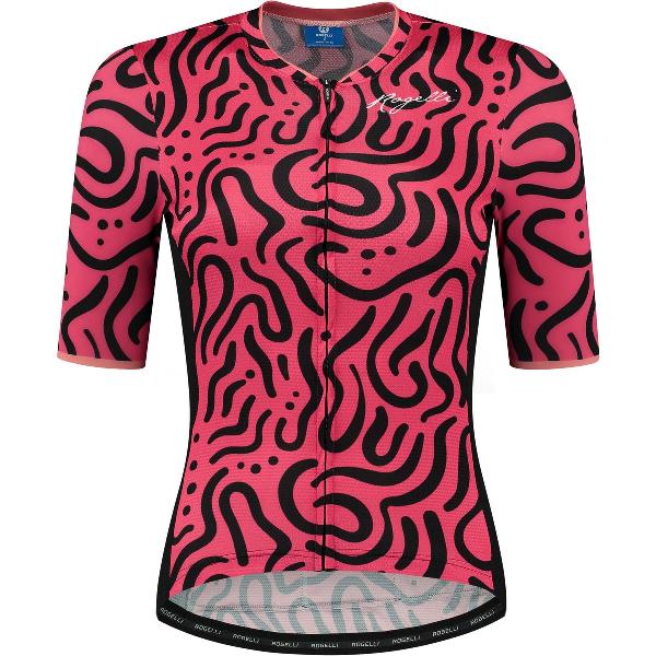 Rogelli Abstract Fietsshirt - Korte Mouwen - Dames - Coral, Zwart - Maat M