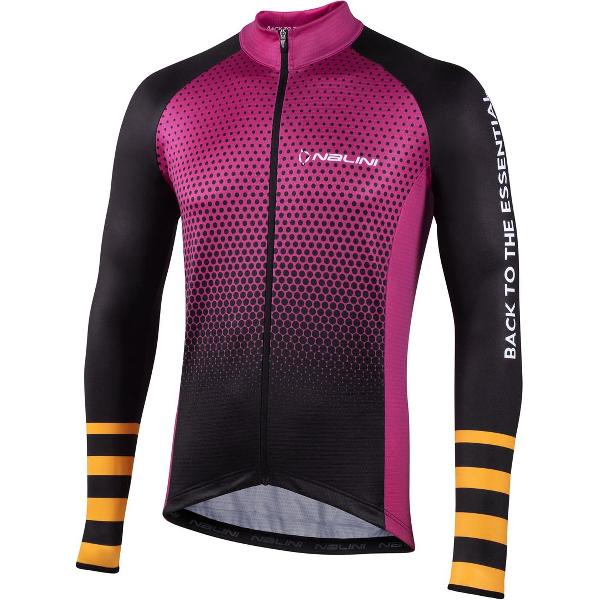 Nalini - Heren - Fietsshirt - Lange Mouwen - Wielrenshirt - Roze - Zwart - NEW LS STRIPES JERSEY - S