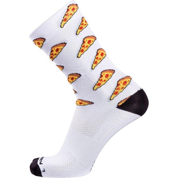 Nalini Unisex Fietssokken zomer - wielrensokken Wit - COMIC SOCKS H.24 White/Pizza - 41-43