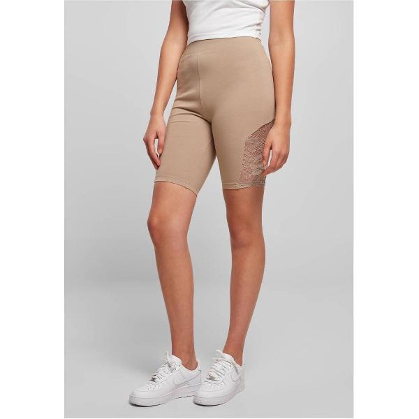 Urban Classics - High Waist Lace Inset Korte cycle broek - M - Creme