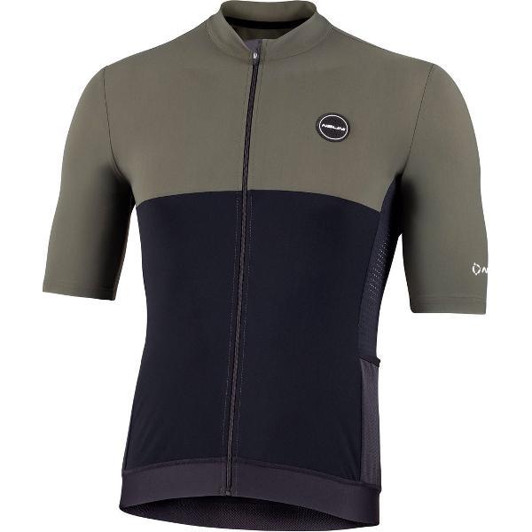 Nalini Heren Fietsshirt korte mouwen - wielrenshirt Zwart Groen - SUN COVER JERSEY Black/Khaki green - L
