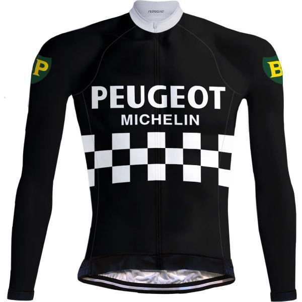 Retro Wielershirt lange mouwen Peugeot-BP-Michelin Zwart - RedTed - 4XL