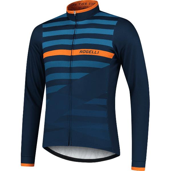 Rogelli Stripe Fietsshirt Lange Mouw - Wielershirt Heren - Blauw/Oranje - Maat 3XL