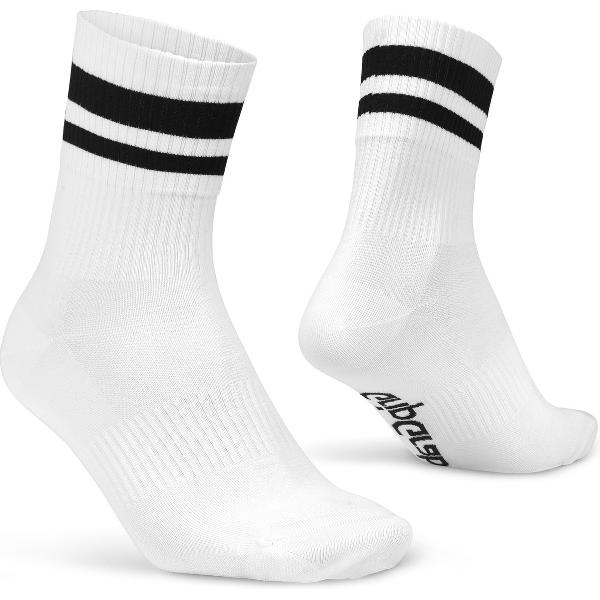 GripGrab - Original Stripes Crew Zomer Fietssokken Gestreepte Retro Wielersport Sokken Coolmax - Unisex - Wit - Maat M (41-44)