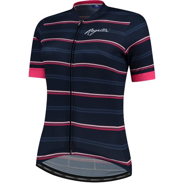 Rogelli Stripe Fietsshirt - Korte Mouwen - Dames - Blauw, Roze - Maat L