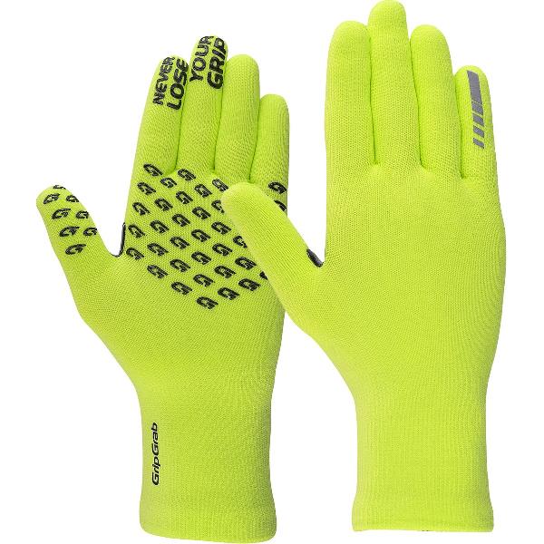 GripGrab - Waterproof Knitted Thermo Fietshandschoenen Waterdichte Gebreide Regen Fiets Handschoenen - Geel Hi-Vis - Unisex - Maat M/L