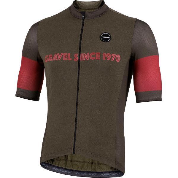 Nalini Heren Fietsshirt korte mouwen - wielrenshirt Groen - MELANGE ZIP JERSEY Khaki green - M
